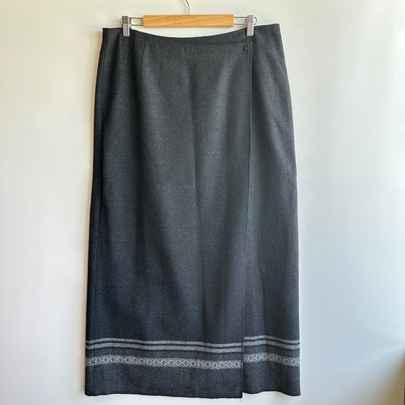 Eddie Bauer Wrap Skirt Midi Gray Wool Blend Geometric Classic Career VTG Size 18 - Picture 5 of 11